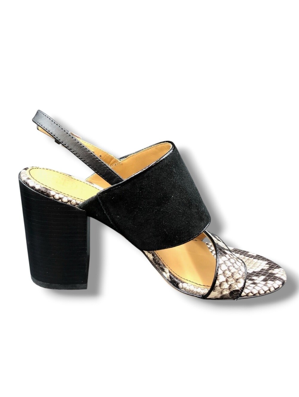 Tory Burch Kira Women’s 7 Black Suede Snake Embossed Block Heel Sandals - Picture 6 of 10